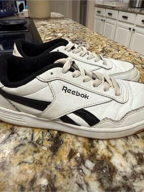 Reebok White and Black Low-Top Leather Sneakers